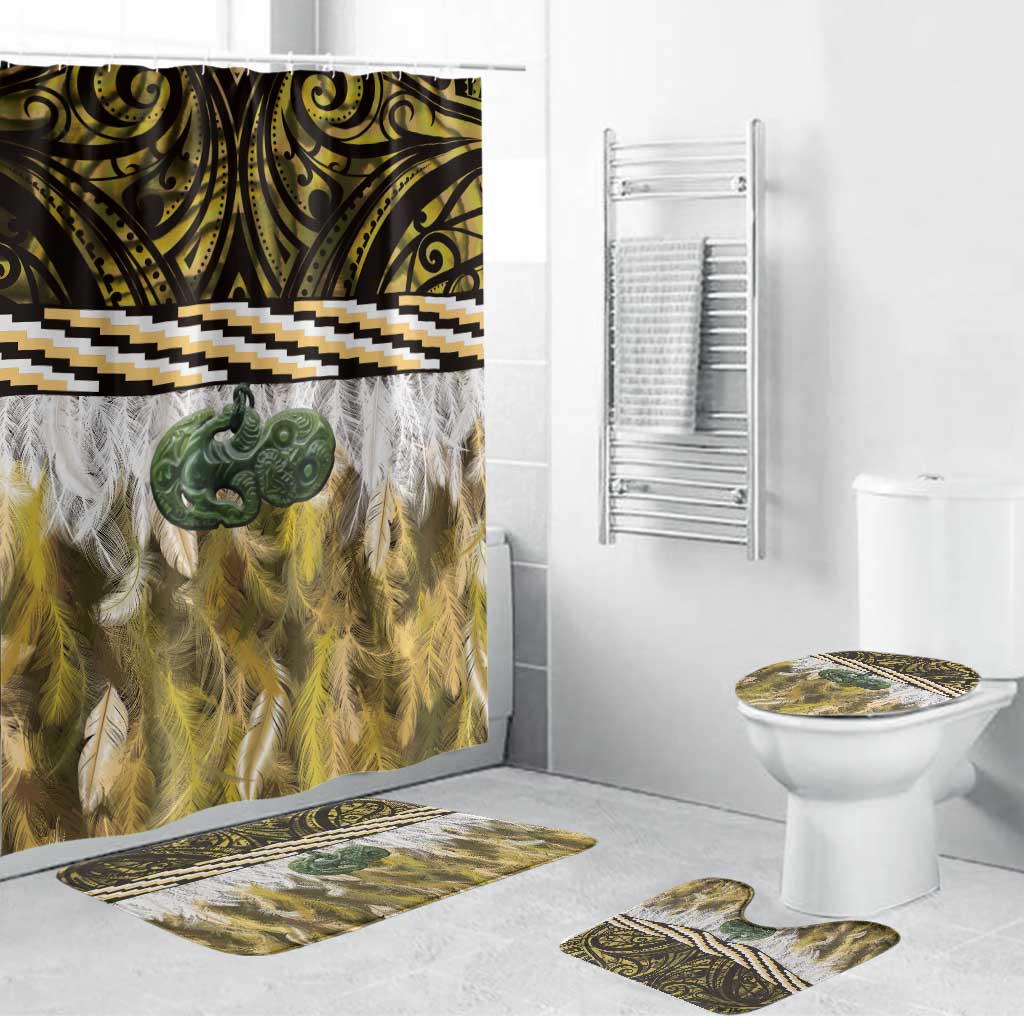 Yellow Traditional Cloak Aotearoa Bathroom Set Maori Paua Shell Korowai Pattern - Aussie Hoodie