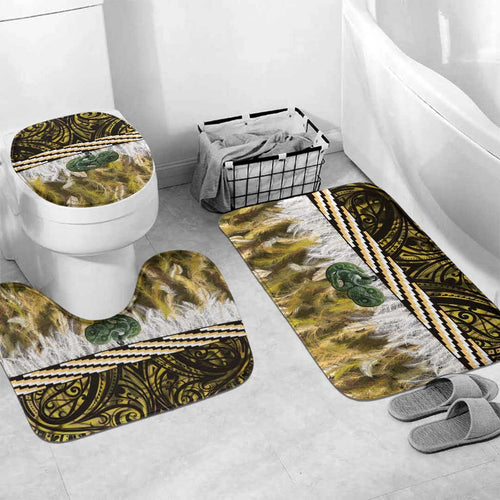 Yellow Traditional Cloak Aotearoa Bathroom Set Maori Paua Shell Korowai Pattern - Aussie Hoodie