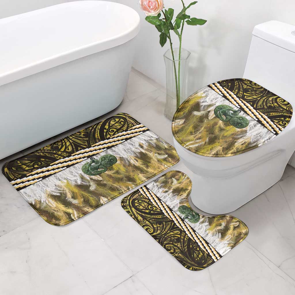 Yellow Traditional Cloak Aotearoa Bathroom Set Maori Paua Shell Korowai Pattern - Aussie Hoodie