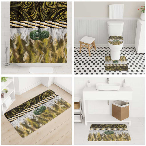 Yellow Traditional Cloak Aotearoa Bathroom Set Maori Paua Shell Korowai Pattern - Aussie Hoodie