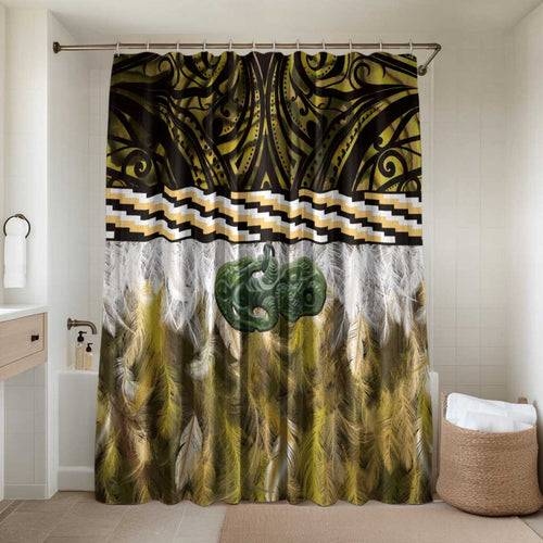 Yellow Traditional Cloak Aotearoa Bathroom Set Maori Paua Shell Korowai Pattern - Aussie Hoodie