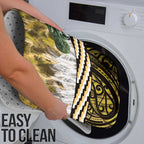 Yellow Traditional Cloak Aotearoa Bathroom Set Maori Paua Shell Korowai Pattern - Aussie Hoodie