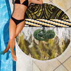 Yellow Traditional Cloak Aotearoa Beach Blanket Maori Paua Shell Korowai Pattern