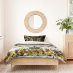 Yellow Traditional Cloak Aotearoa Bedding Set Maori Paua Shell Korowai Pattern