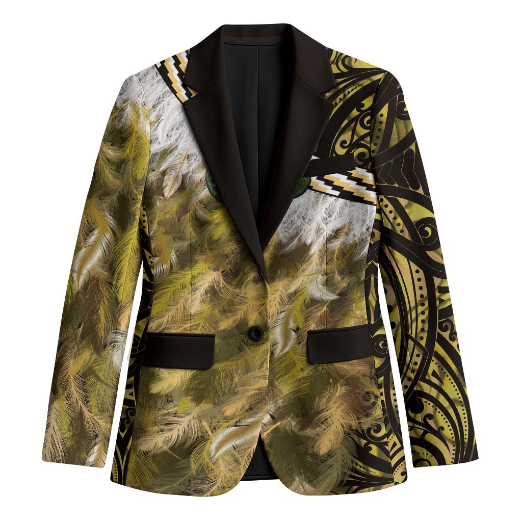 Yellow Traditional Cloak Aotearoa Blazer Maori Paua Shell Korowai Pattern - Aussie Hoodie