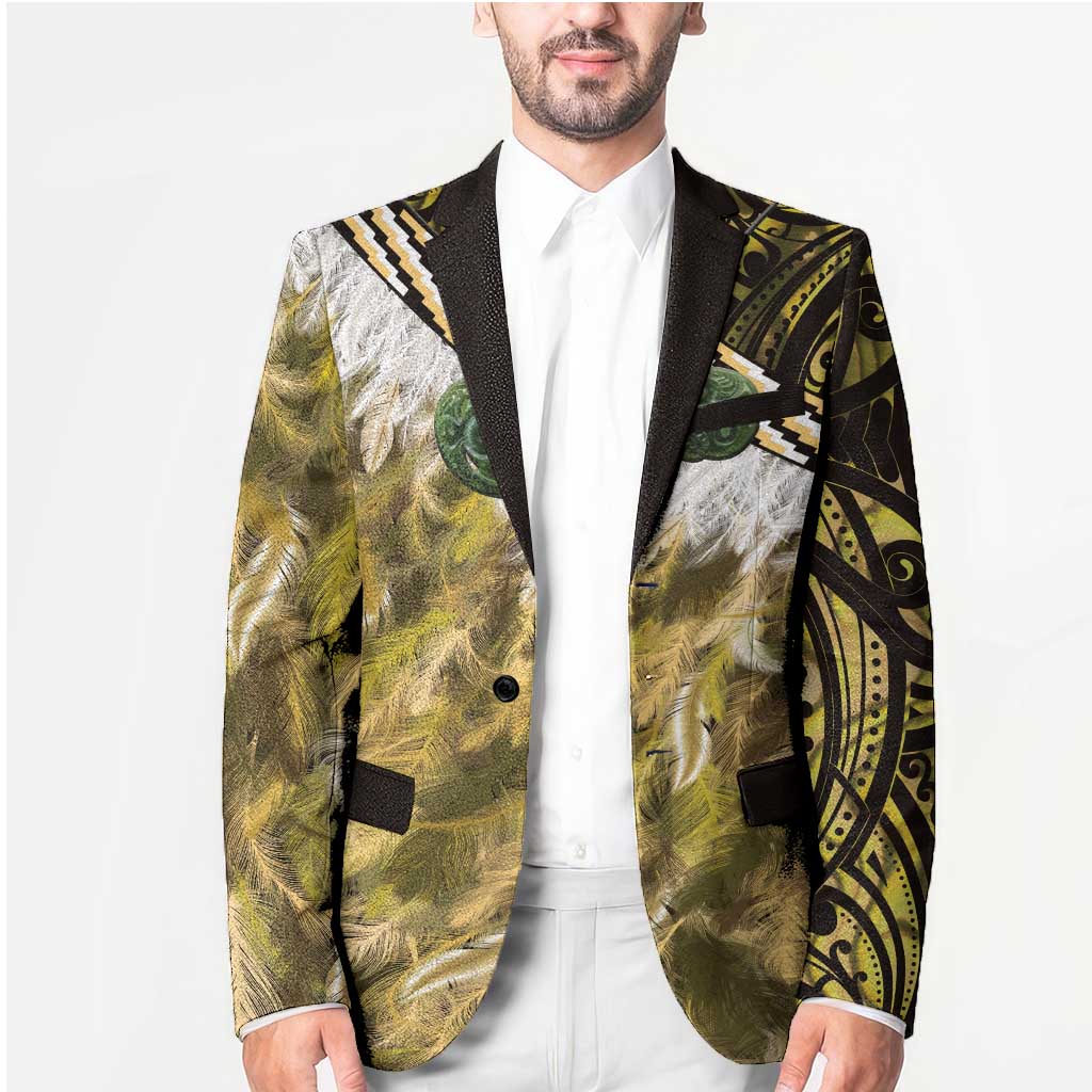 Yellow Traditional Cloak Aotearoa Blazer Maori Paua Shell Korowai Pattern - Aussie Hoodie