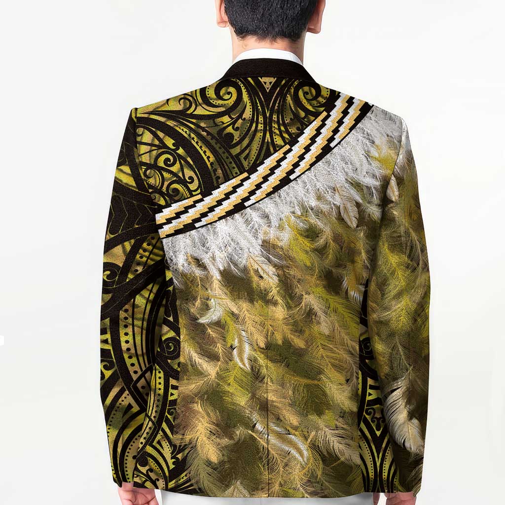 Yellow Traditional Cloak Aotearoa Blazer Maori Paua Shell Korowai Pattern - Aussie Hoodie
