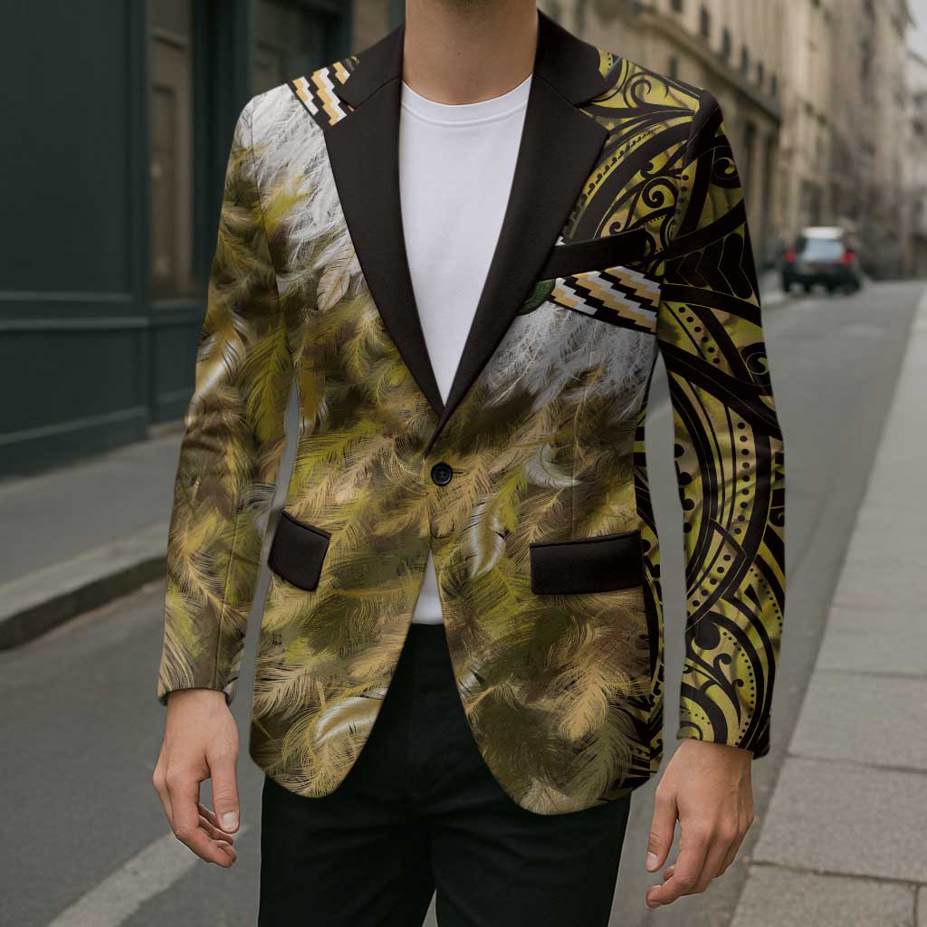 Yellow Traditional Cloak Aotearoa Blazer Maori Paua Shell Korowai Pattern - Aussie Hoodie
