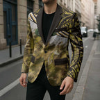 Yellow Traditional Cloak Aotearoa Blazer Maori Paua Shell Korowai Pattern - Aussie Hoodie