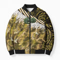 Yellow Traditional Cloak Aotearoa Bomber Puffer Jacket Maori Paua Shell Korowai Pattern - Aussie Hoodie