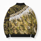 Yellow Traditional Cloak Aotearoa Bomber Puffer Jacket Maori Paua Shell Korowai Pattern - Aussie Hoodie