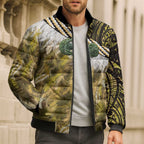Yellow Traditional Cloak Aotearoa Bomber Puffer Jacket Maori Paua Shell Korowai Pattern - Aussie Hoodie