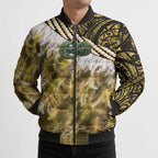 Yellow Traditional Cloak Aotearoa Bomber Puffer Jacket Maori Paua Shell Korowai Pattern - Aussie Hoodie