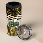 Yellow Traditional Cloak Aotearoa 4 in 1 Can Cooler Tumbler Maori Paua Shell Korowai Pattern