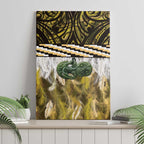 Yellow Traditional Cloak Aotearoa Canvas Wall Art Maori Paua Shell Korowai Pattern