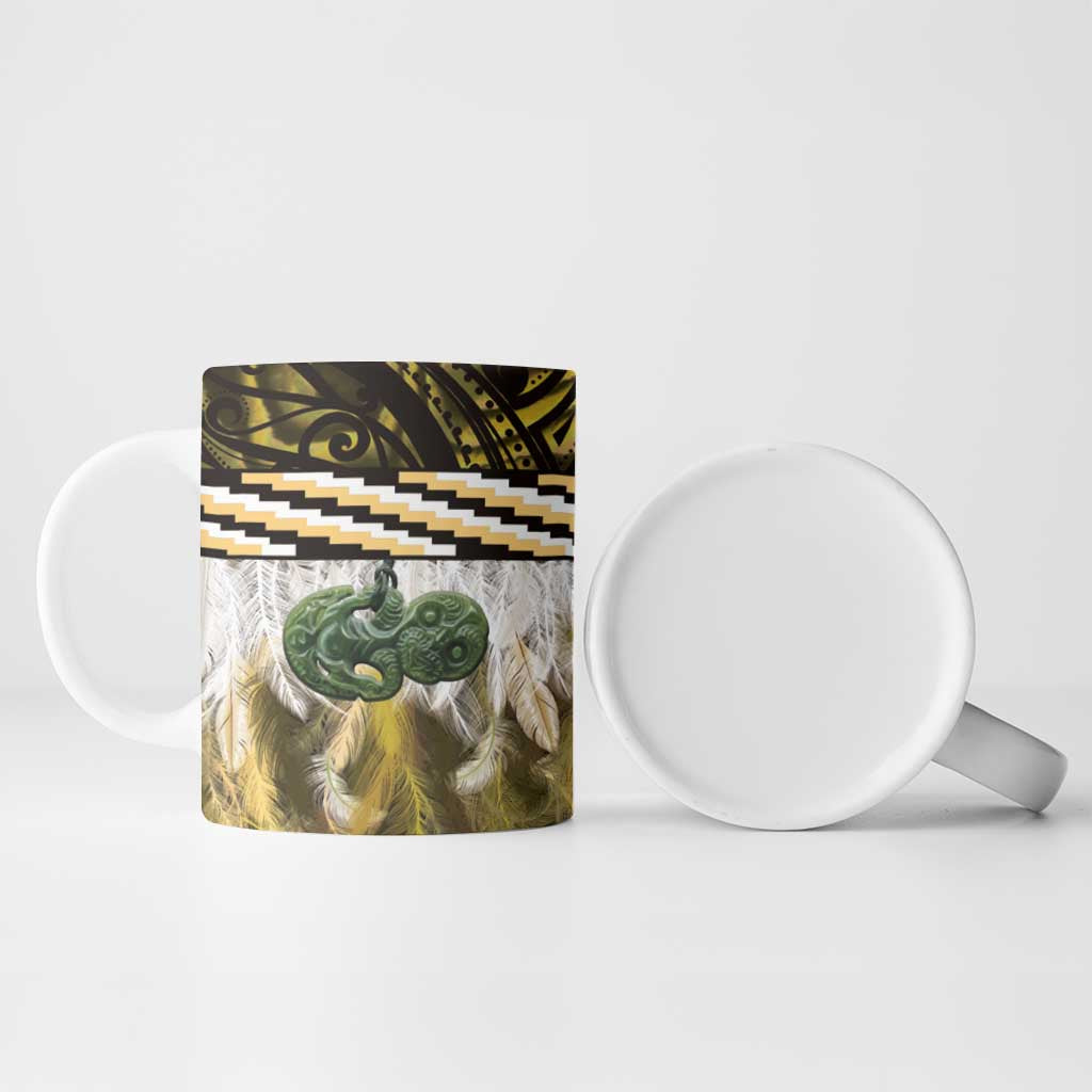 Yellow Traditional Cloak Aotearoa Ceramic Mug Maori Paua Shell Korowai Pattern - Aussie Hoodie