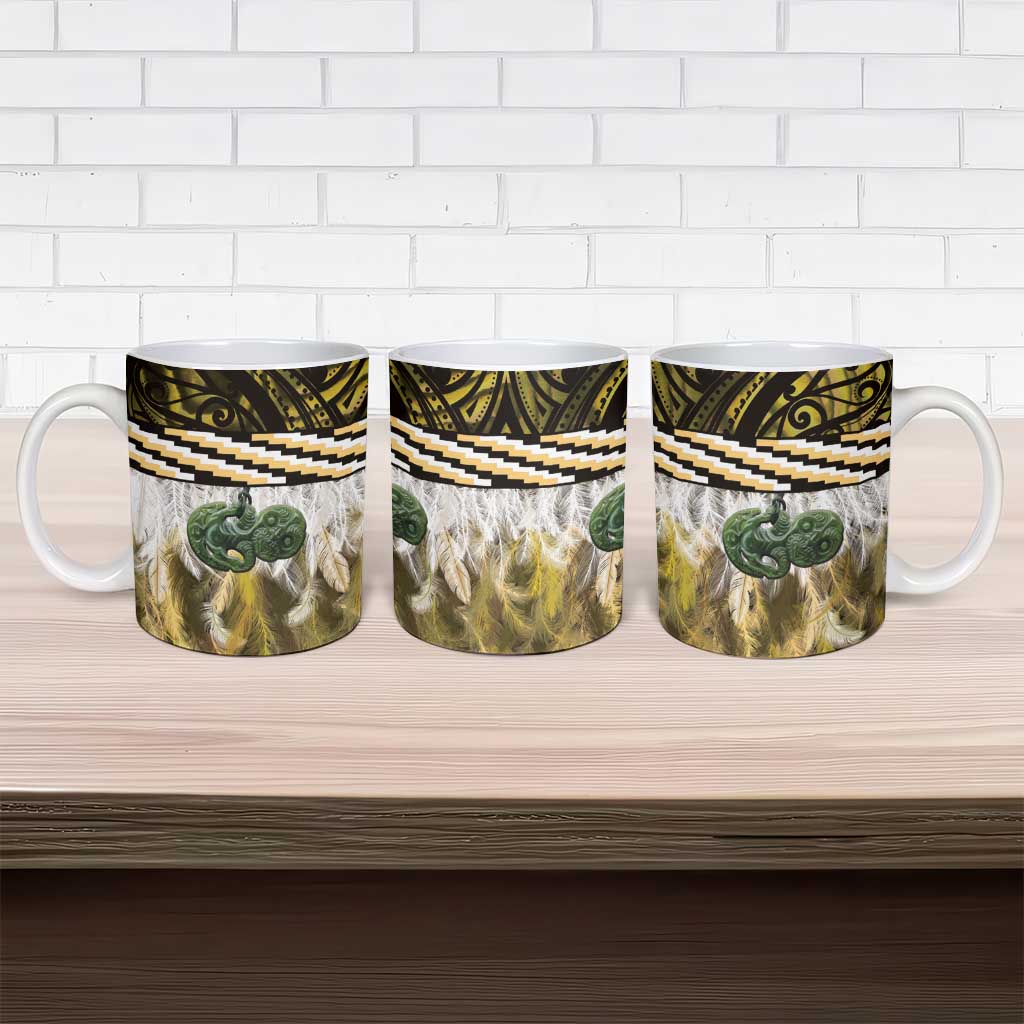 Yellow Traditional Cloak Aotearoa Ceramic Mug Maori Paua Shell Korowai Pattern - Aussie Hoodie