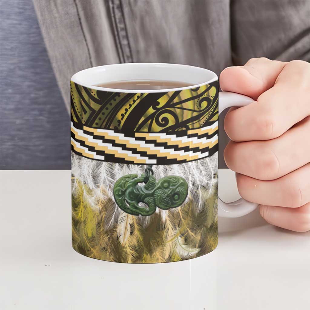Yellow Traditional Cloak Aotearoa Ceramic Mug Maori Paua Shell Korowai Pattern - Aussie Hoodie