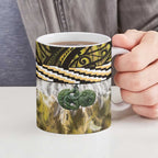 Yellow Traditional Cloak Aotearoa Ceramic Mug Maori Paua Shell Korowai Pattern - Aussie Hoodie
