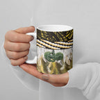 Yellow Traditional Cloak Aotearoa Ceramic Mug Maori Paua Shell Korowai Pattern - Aussie Hoodie