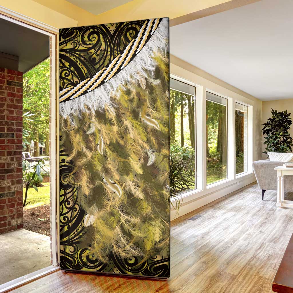 Yellow Traditional Cloak Aotearoa Door Cover Maori Paua Shell Korowai Pattern - Aussie Hoodie