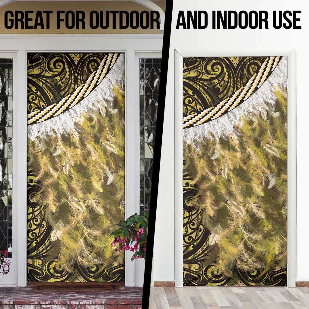 Yellow Traditional Cloak Aotearoa Door Cover Maori Paua Shell Korowai Pattern - Aussie Hoodie