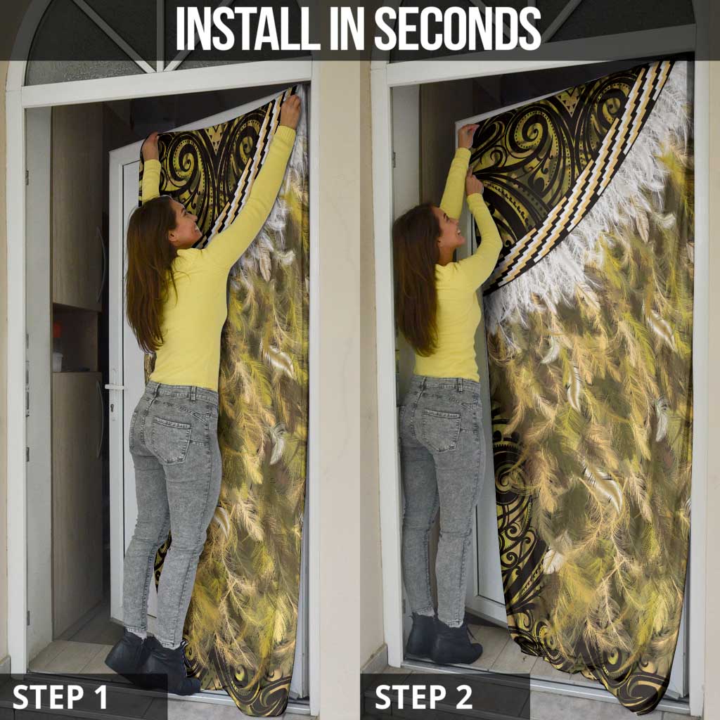 Yellow Traditional Cloak Aotearoa Door Cover Maori Paua Shell Korowai Pattern - Aussie Hoodie