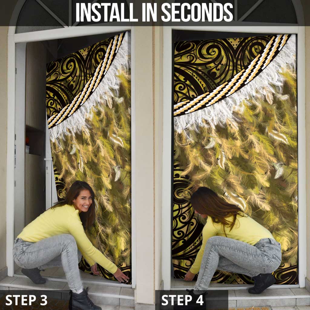 Yellow Traditional Cloak Aotearoa Door Cover Maori Paua Shell Korowai Pattern - Aussie Hoodie