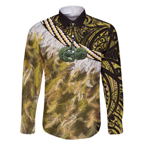 Yellow Traditional Cloak Aotearoa Family Matching Off The Shoulder Long Sleeve Dress and Hawaiian Shirt Maori Paua Shell Korowai Pattern