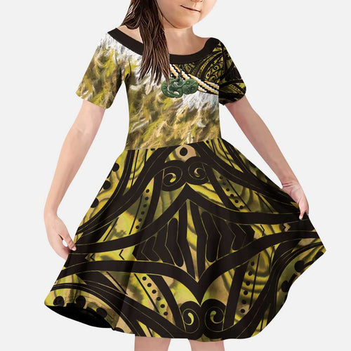 Yellow Traditional Cloak Aotearoa Family Matching Puletasi and Hawaiian Shirt Maori Paua Shell Korowai Pattern