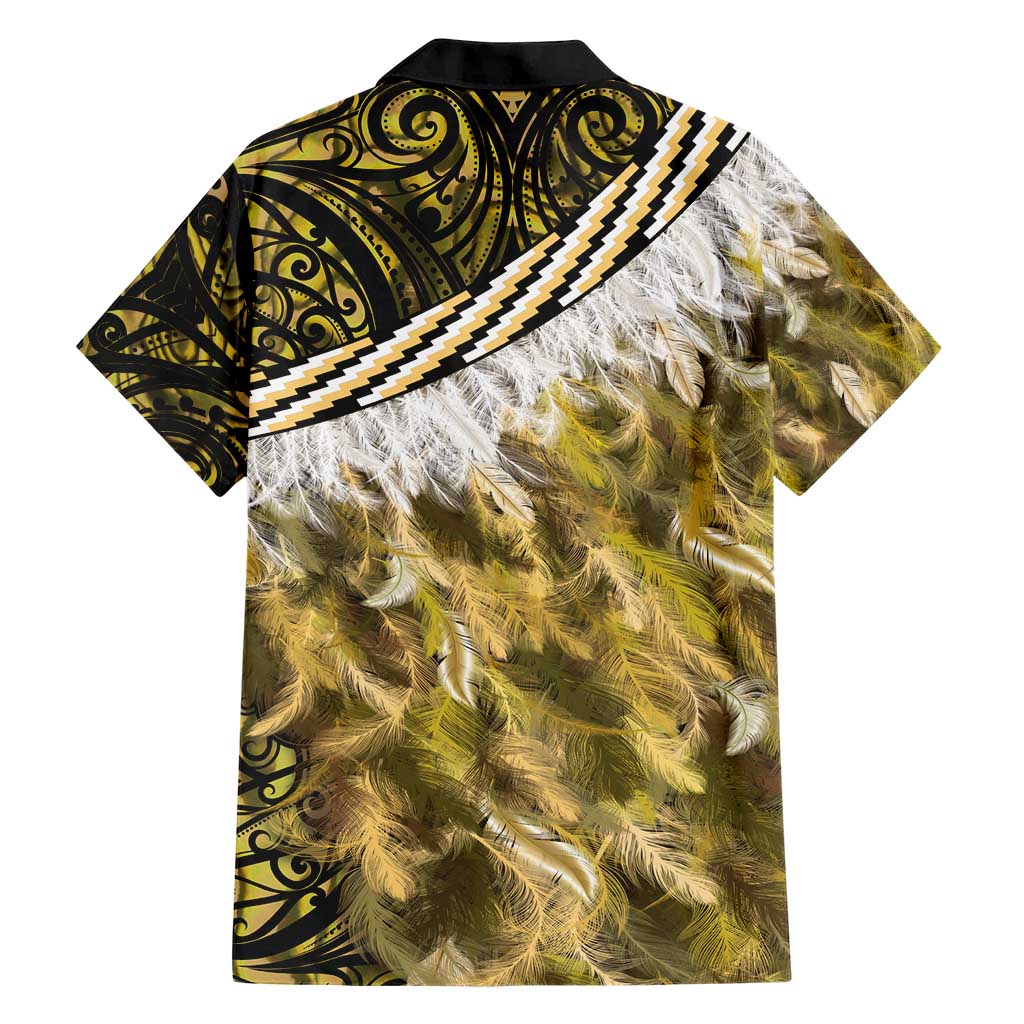 Yellow Traditional Cloak Aotearoa Family Matching Short Sleeve Bodycon Dress and Hawaiian Shirt Maori Paua Shell Korowai Pattern