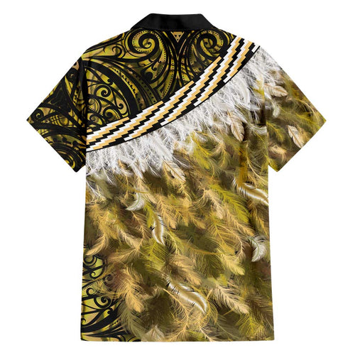 Yellow Traditional Cloak Aotearoa Family Matching Short Sleeve Bodycon Dress and Hawaiian Shirt Maori Paua Shell Korowai Pattern