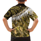 Yellow Traditional Cloak Aotearoa Family Matching Tank Maxi Dress and Hawaiian Shirt Maori Paua Shell Korowai Pattern