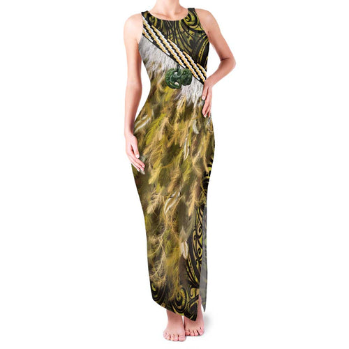 Yellow Traditional Cloak Aotearoa Family Matching Tank Maxi Dress and Hawaiian Shirt Maori Paua Shell Korowai Pattern