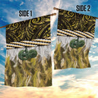 Yellow Traditional Cloak Aotearoa Garden Flag Maori Paua Shell Korowai Pattern