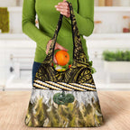 Yellow Traditional Cloak Aotearoa Grocery Bag Maori Paua Shell Korowai Pattern