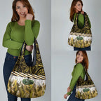 Yellow Traditional Cloak Aotearoa Grocery Bag Maori Paua Shell Korowai Pattern