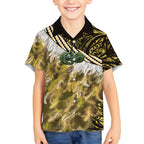 Yellow Traditional Cloak Aotearoa Hawaiian Shirt Maori Paua Shell Korowai Pattern