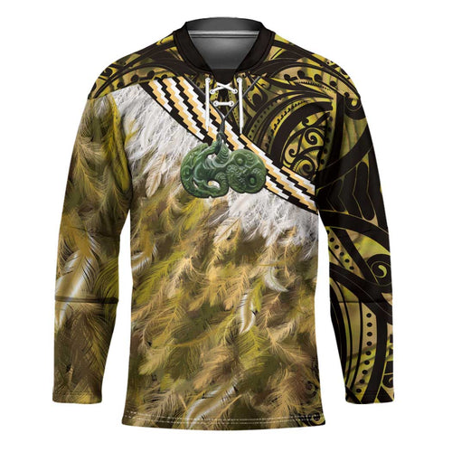 Yellow Traditional Cloak Aotearoa Hockey Jersey Maori Paua Shell Korowai Pattern - Aussie Hoodie