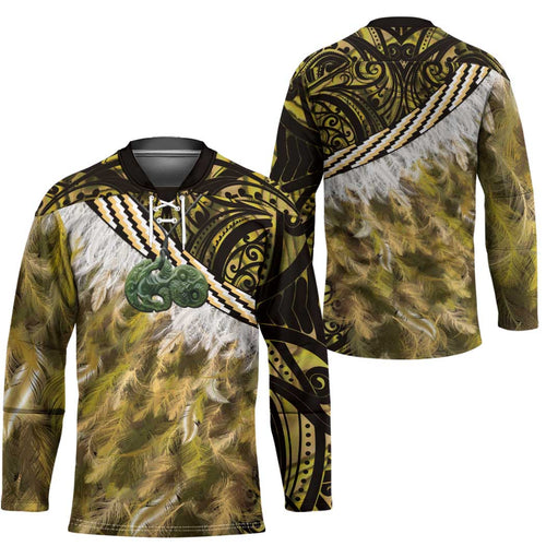 Yellow Traditional Cloak Aotearoa Hockey Jersey Maori Paua Shell Korowai Pattern - Aussie Hoodie