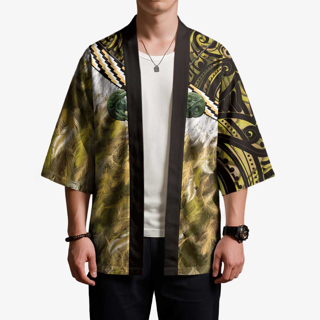 Yellow Traditional Cloak Aotearoa Kimono Maori Paua Shell Korowai Pattern - Aussie Hoodie