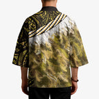 Yellow Traditional Cloak Aotearoa Kimono Maori Paua Shell Korowai Pattern - Aussie Hoodie