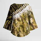 Yellow Traditional Cloak Aotearoa Kimono Sleeve Blouse Maori Paua Shell Korowai Pattern - Aussie Hoodie