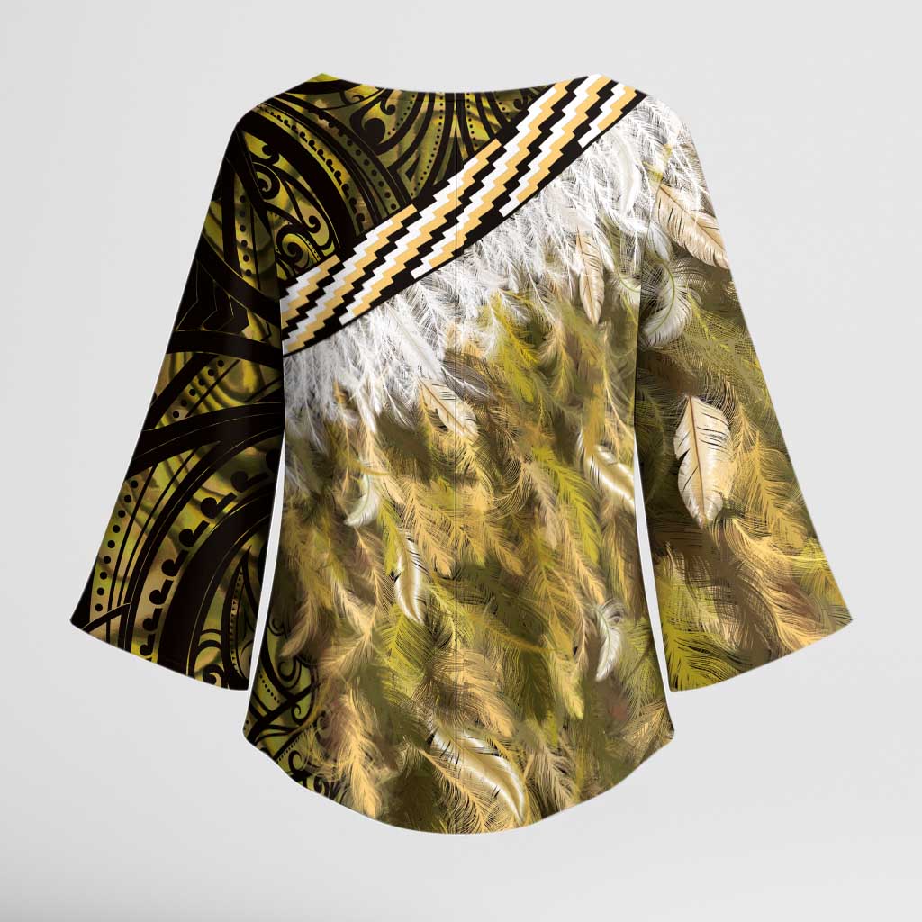 Yellow Traditional Cloak Aotearoa Kimono Sleeve Blouse Maori Paua Shell Korowai Pattern - Aussie Hoodie