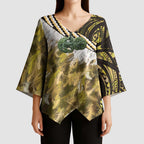 Yellow Traditional Cloak Aotearoa Kimono Sleeve Blouse Maori Paua Shell Korowai Pattern - Aussie Hoodie