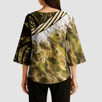 Yellow Traditional Cloak Aotearoa Kimono Sleeve Blouse Maori Paua Shell Korowai Pattern - Aussie Hoodie