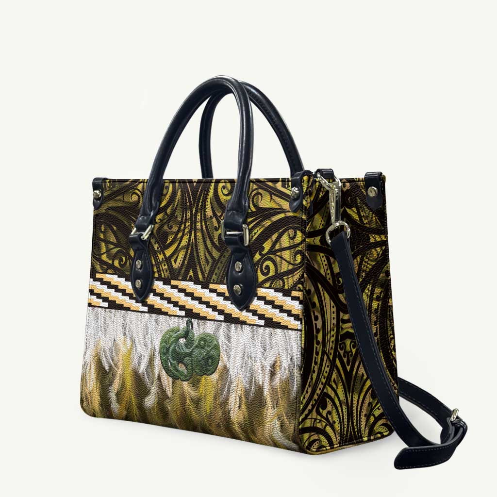 Yellow Traditional Cloak Aotearoa Leather Bag Maori Paua Shell Korowai Pattern - Aussie Hoodie