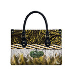 Yellow Traditional Cloak Aotearoa Leather Bag Maori Paua Shell Korowai Pattern - Aussie Hoodie