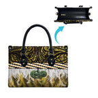 Yellow Traditional Cloak Aotearoa Leather Bag Maori Paua Shell Korowai Pattern - Aussie Hoodie