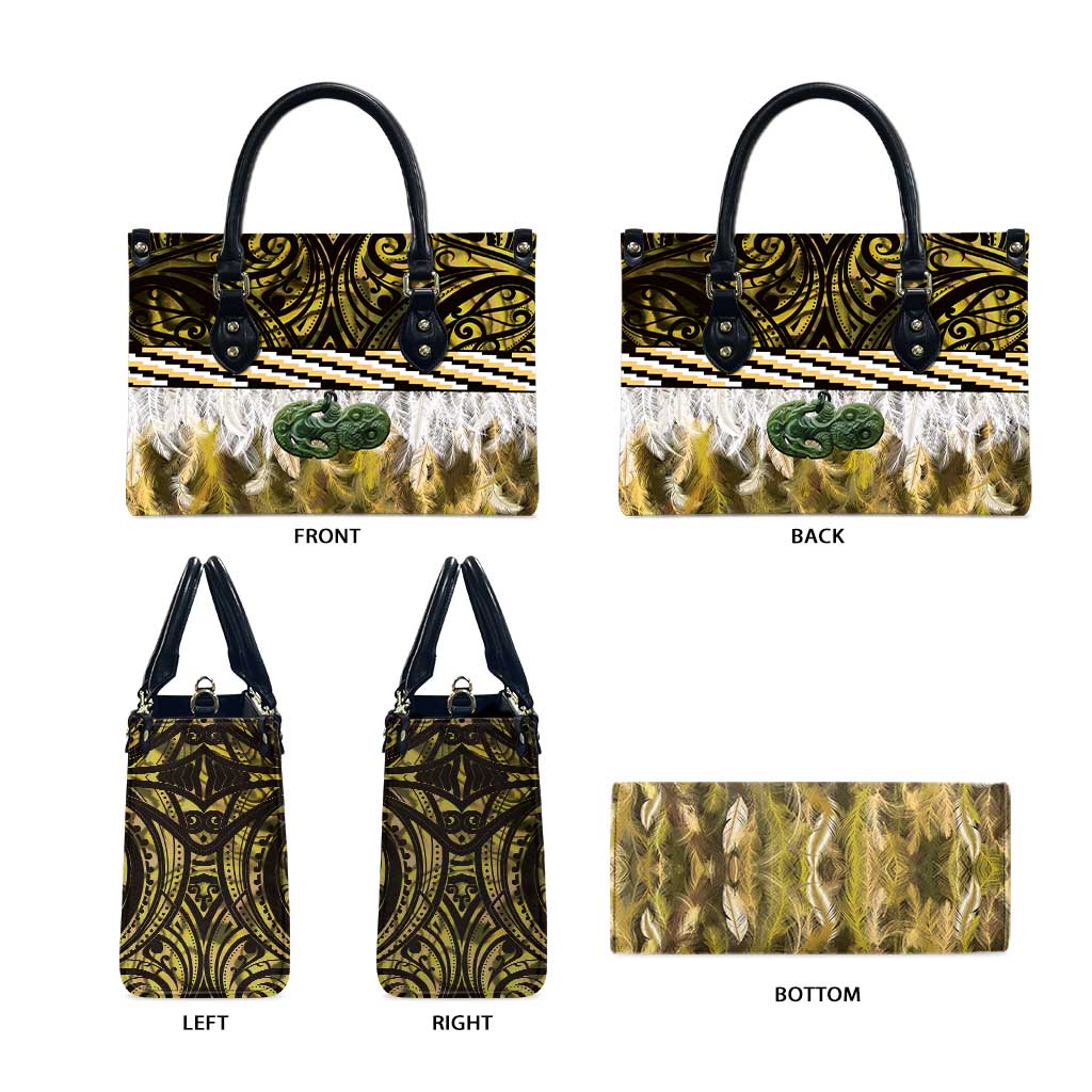 Yellow Traditional Cloak Aotearoa Leather Bag Maori Paua Shell Korowai Pattern - Aussie Hoodie